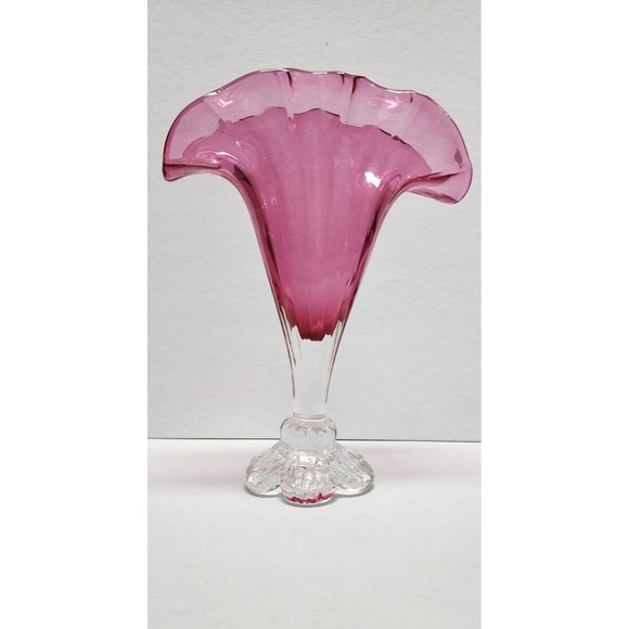 Rossi Glass Hand-Blown Vase Canadian Cranberry Collection Scalloped Edge - Picture 2 of 6